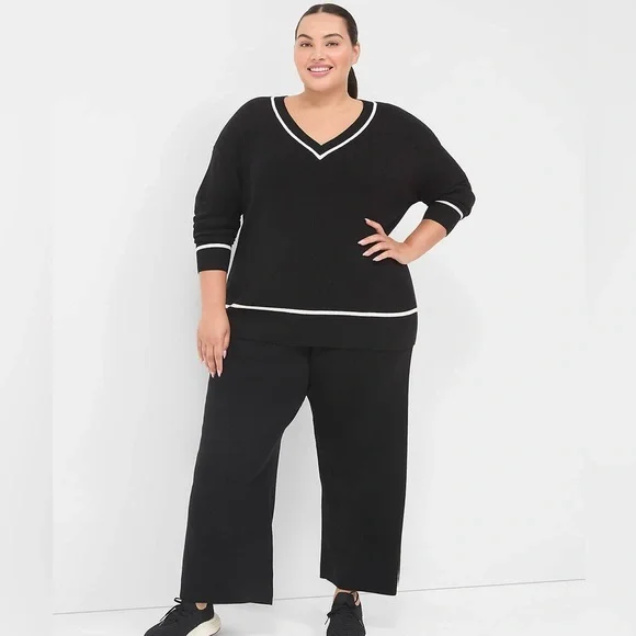 LIVI Mid V-Neck Contrast Matching Sweater & Pant Set | 22/24 | Black & White - Picture 1 of 7